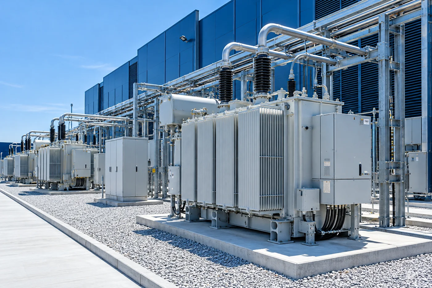Transformers and electrical systems outside a data centre